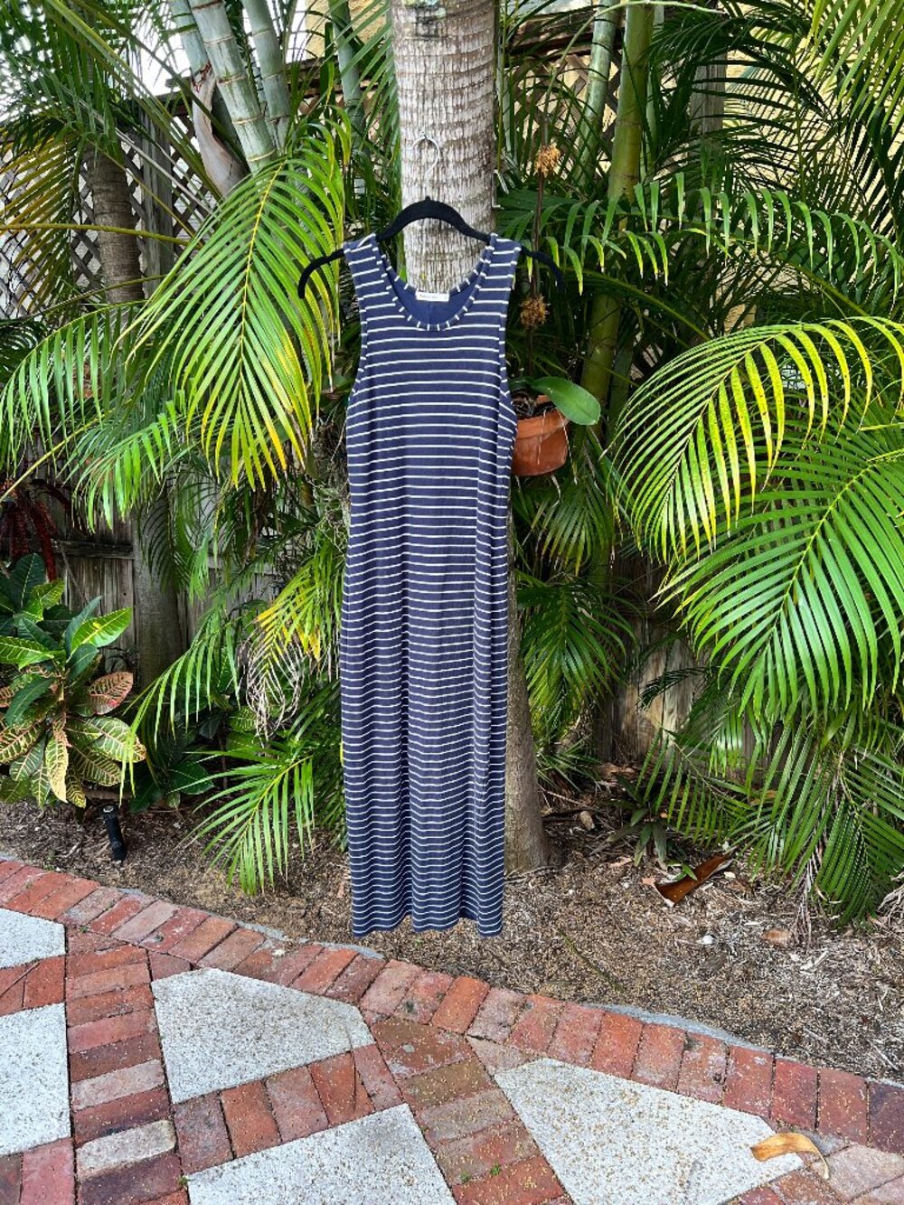 Marine Layer Lexi Rib Daytime Midi Dress Navy White Stripe Size Small Like New